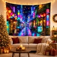 thumbnail image 3 of Neon Lantern Alley Among Lush Green Vines, Dreamy Digital Art for Gamers, Urban Night Decor, Housewarming Gift, Tapestry Wall Hanging for Studio and Gaming Room, 3 of 7