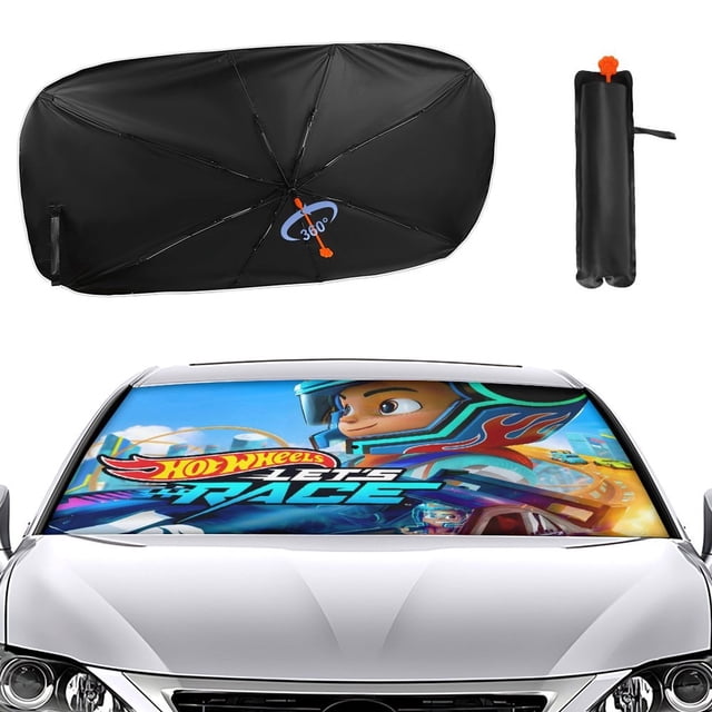 Hot Wheels ¡A Correr! Sombrilla Solar para Auto - Protector de Parabrisas Plegable | Cortina Solar Delantero | Bloqueo UV y Aislamiento de Calor 133x73cm