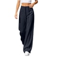 thumbnail image 2 of Zysthvn Women's Pants High Waisted Wide Leg Summer Casual Sweatpants Trousers for Women Pants Solid Drawstring Loose Lightweight Pants, 2 of 5