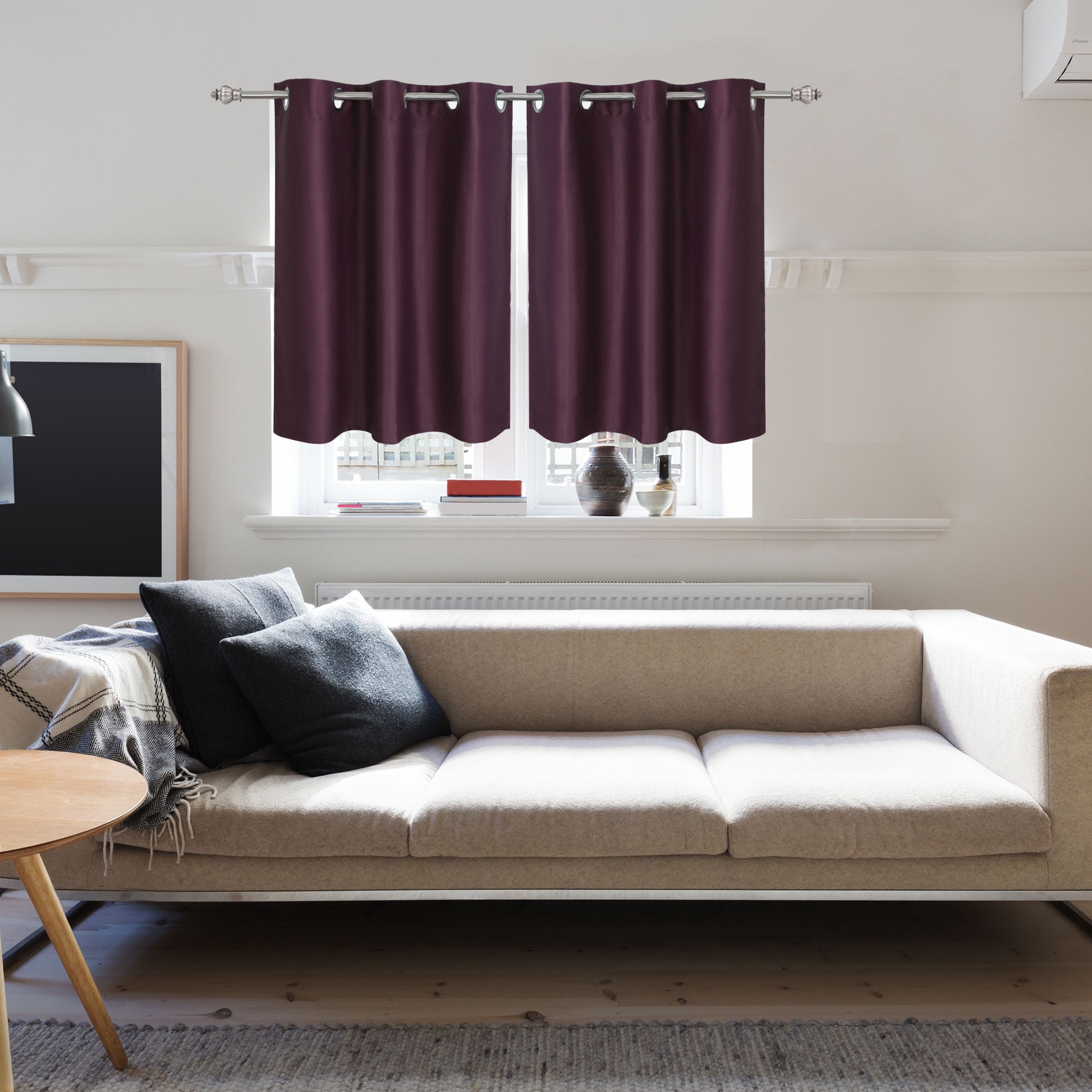 Unique Bargains Blackout Window Curtains Kitchen Panels Set of 2 Burgundy 42" x 36"