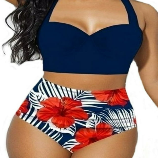 Ensemble Bikini Rehausseur pour Femmes Imprimé Floral Taille Haute Maillots de Bain