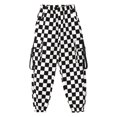 thumbnail image 3 of iiniim Girls Fashion Plaid Print Cargo Pants Elastic Waist Baggy Athletic Sport Sweatpants 3-16 A Type B Black 15-16, 3 of 7