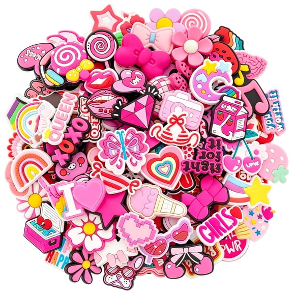 DESIGNICE 30,50,100Pcs Random Pink Shoe Charm for Girls Cute Shoe Decoration Charms Fit Clog Sandal for Teens Women Birthday Party Favors Gifts Cute Shoe Charms