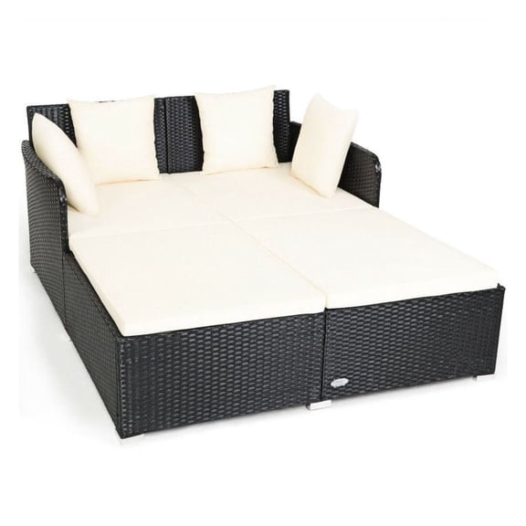 Spacious Outdoor Rattan Daybed with Upholstered Cushion
