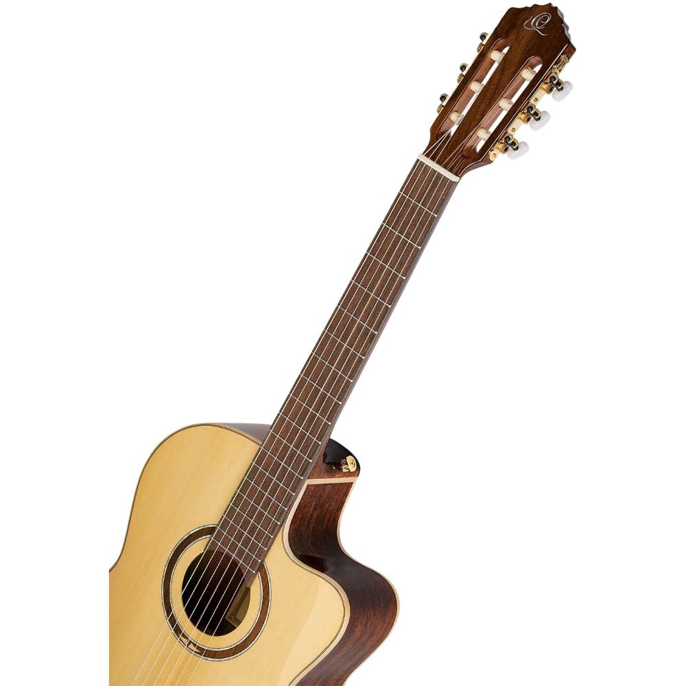 Ortega Guitars 6 String Performer Series Solid Top Slim Neck Acoustic-Electric Nylon Classical Guitar w/Bag, Right (RCE138SN)