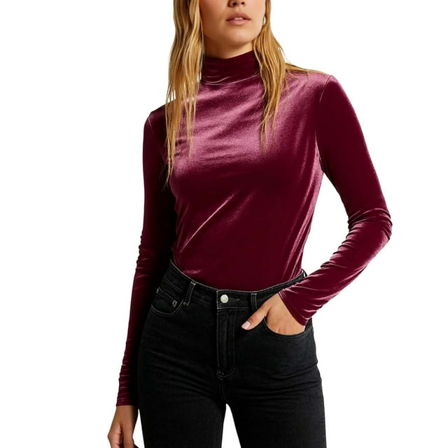 Chemise à Manches Longues pour Femmes, Col Roulé en Velours, Coupe Ajustée, Chandail-Over, Blouse Douce, Couleur Unie, Chemises Classiques, Automne Hiver, Usage Quotidien, Bureau, Temps Froid, Costume Décontracté et Élégant