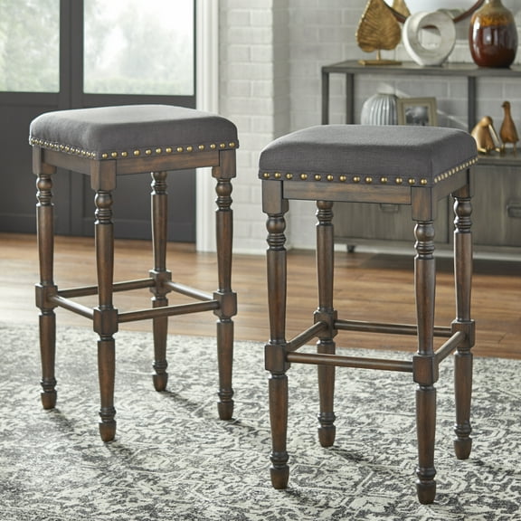 TMS Grafton 30” Turned Leg Stool (Set of 2), Rustic Brown and Charcoal Gray