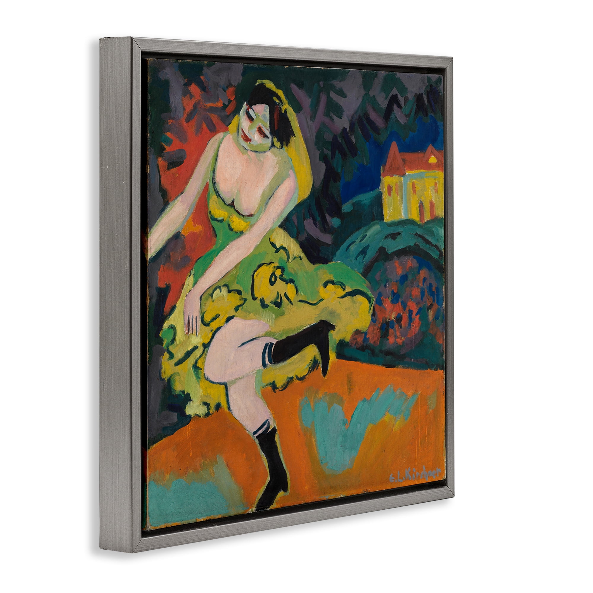 Stupell Industries Kirchner Painting of Woman People Painting Gray Floater Framed Canvas Art Print Wall Art, 18 x 18
