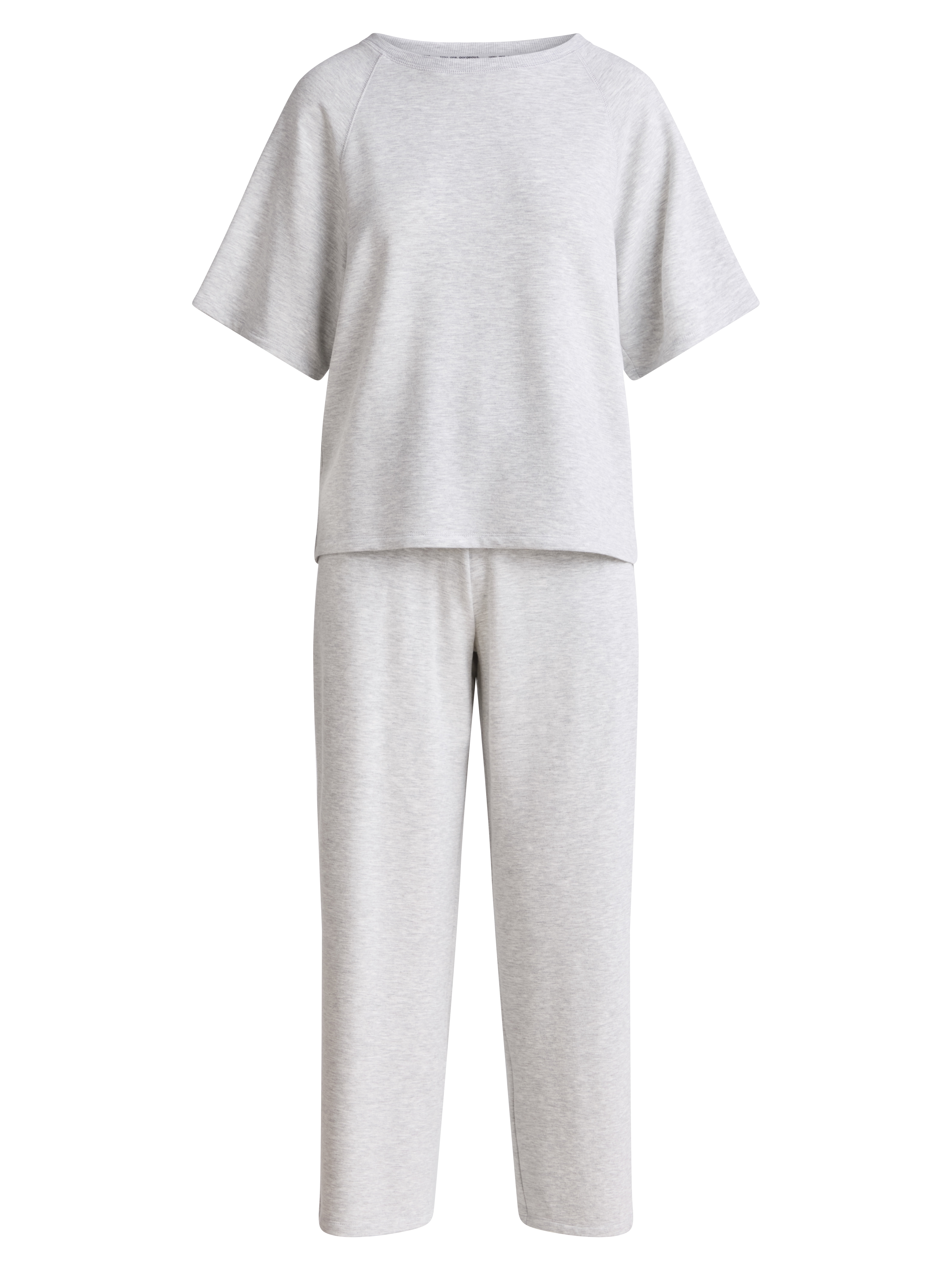 Joyspun Women's French Terry Short Sleeve Top and Capri Pants Pajama Set, 2-Piece, Sizes XS-3X