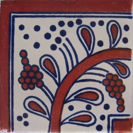 4.2x4.2 Terracota Bower Corner Talavera Mexican Tile, Set of 9 pcs