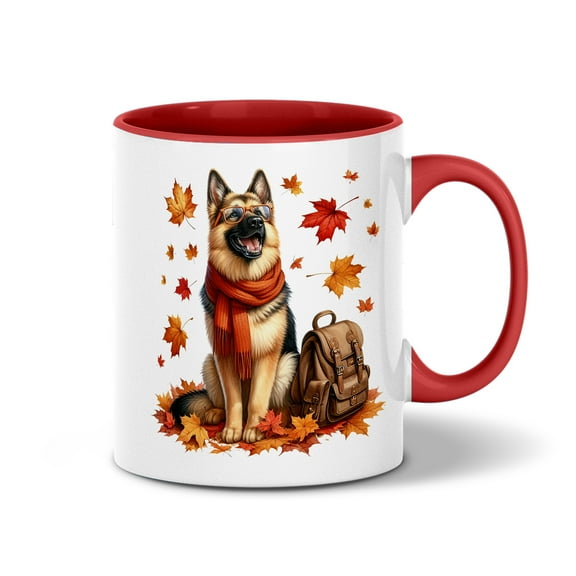 Welcome Fall German Shepherd Enjoys School Time Autumn Fall Leaves 11oz Accent Two-tone Mug Alsatian Dog Lover Gifts Coffee Tea Cup - 02013