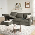 thumbnail image 4 of COPIAE 89” L Shaped Sofa Sleeper, Sectional Sofa Bed with Hidden Storage, Modern Piano Design Pull Out Sofa for Living Room Bedroom, Grey, 4 of 8