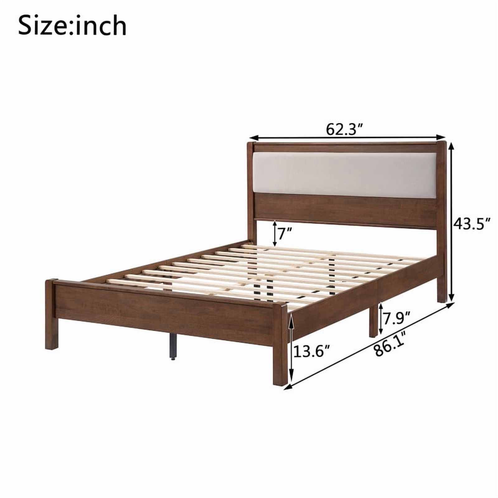 Queen Size Wooden Bed Frame with Upholstered Headboard, Low Profile Platform Bed with Central Support Legs