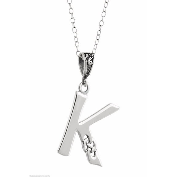Celtic Initial Letter K Pendant Necklace - 925 Sterling Silver - Celtic Knot Initial