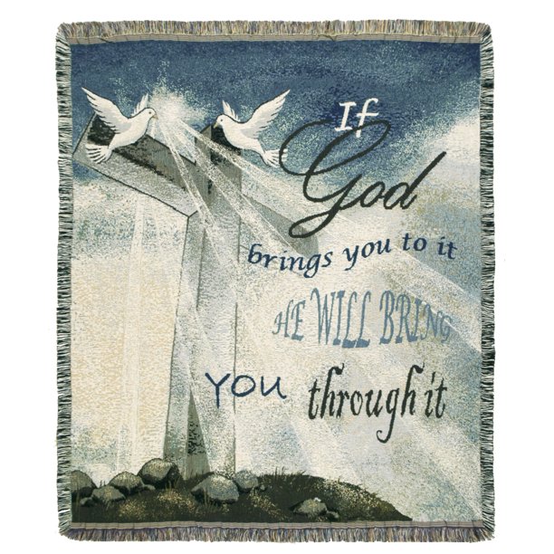 Religious Cross and Dove â€œIf God Brings You" Woven Tapestry Throw