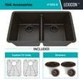 thumbnail image 3 of 32" x 19" Quartz Kitchen Sink, Double Bowl Sink, Drop-in Sink, Undermount Sink, Granite Kitchen Sink, Galaxy Mocha Kitchen Sink, with Grids, Basket Strainer and Flange Lexicon Platinum LP-5050-M, 3 of 7