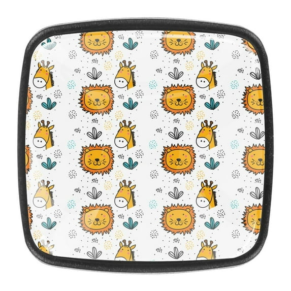 4 Pcs Square Cabinet Handle Cupboard Knob Drawer Pulls Handle Lion and Giraffe Pattern Drawer Knobs with Screws Furniture Decoration