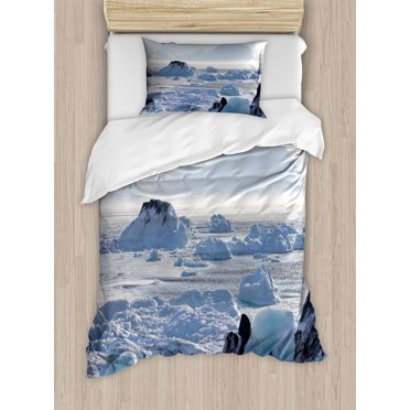Alaska Twin Size Duvet Cover Set, Arctic Winter with Ice Lake Photo from the Northern Part of World Cold Wilderness, Decorative 2 Piece Bedding Set with 1 Pillow Sham, White Brown, by Ambesonne
