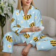 thumbnail image 6 of Pajama Sets for Women 2 Pcs, Cute bee daisy blue Button Down Long Sleeve Sleepwear Lounge PJ Sets, 6 of 6