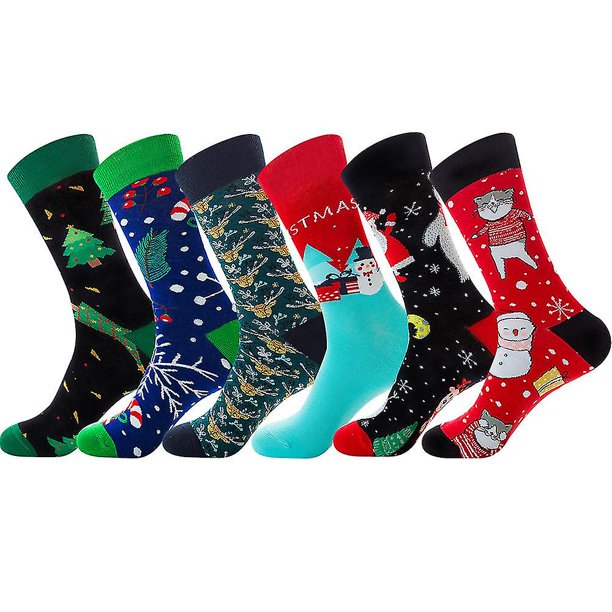 Calcetines navideños Wabjtam, 6 pares, Navidad navideña, Patrones coloridos novedosos para mujeres y hombres