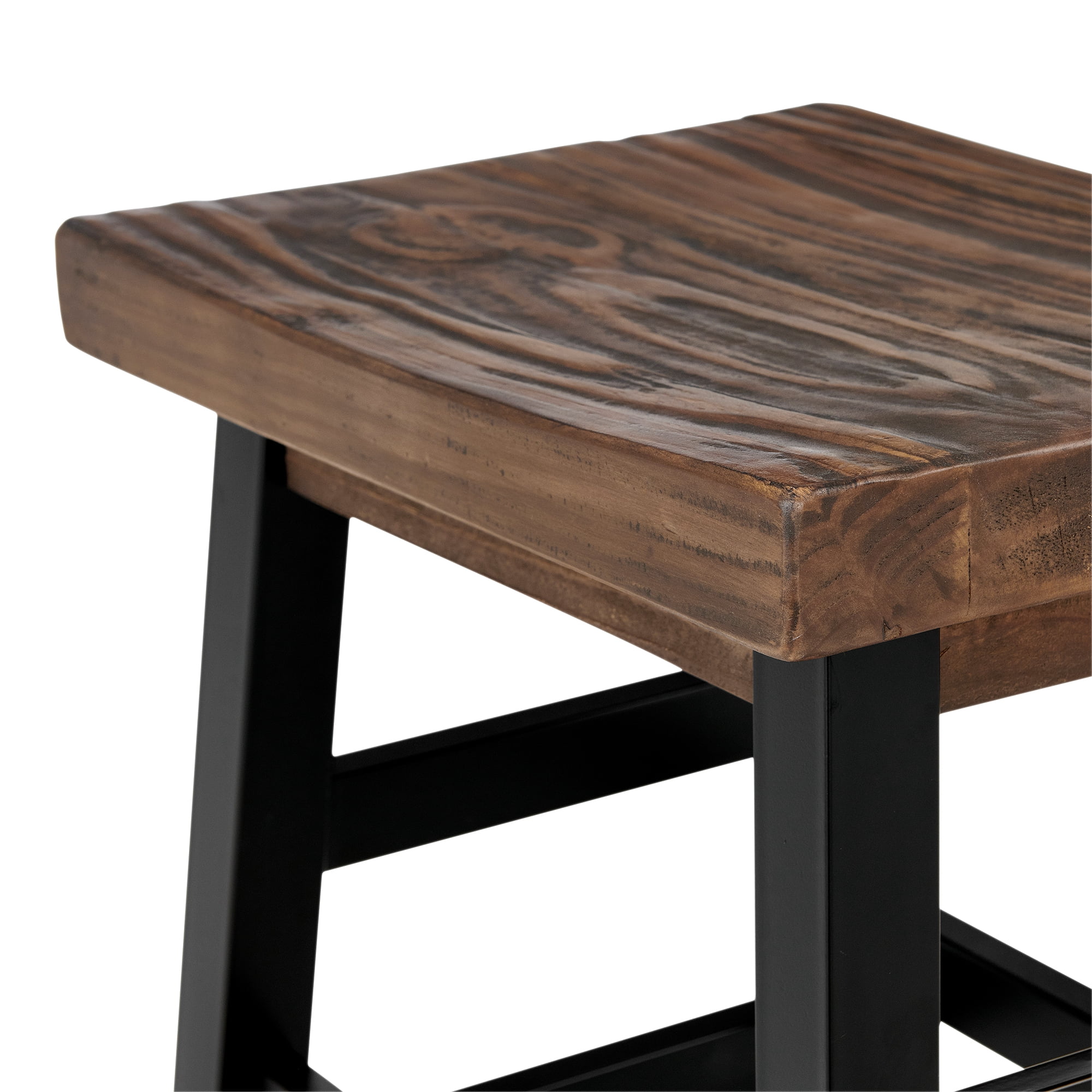 Pomona Rustic Industrial Barstool – 20” Backless Counter Stool with Solid Pine Wood Seat and Black Metal Legs – Farmhouse Seating for Dining Room, Kitchen, or Office