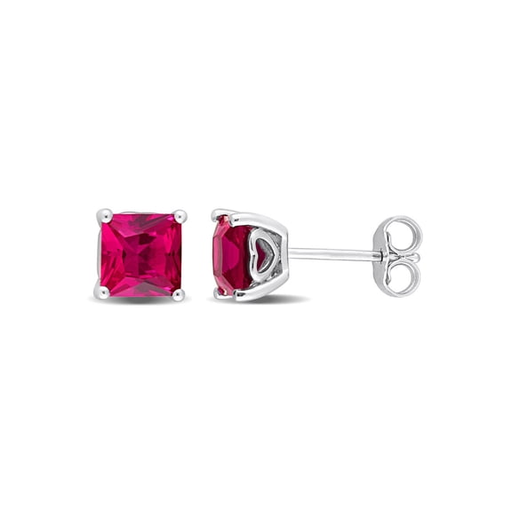 2.30 Carat (Ctw) Lab-Created Princess Ruby Solitaire Earrings in Sterling Silver (6mm) for Women