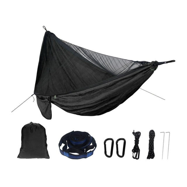 Camping Hammock with /, Hammock Tree Straps, Carabiners, Rope, Black