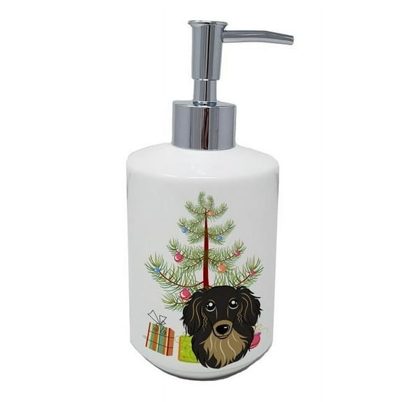 Carolines Treasures BB1585SOAP 7 x 3.5 in. Unisex Christmas Tree & Longhair Black & Tan Dachshund Ceramic Soap Dispenser