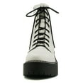 thumbnail image 3 of Soda Women Combat Army Military Riding Platform Lug Sole Block High Heel Boots Side Zipper Lace Up FLING-S White PU 9, 3 of 4