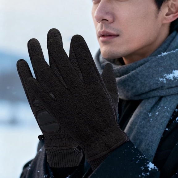 Men's Winter Fleece Lined Work Gloves, Windproof Water Resistant Touchscreen Compatible for Outdoor Activities, Cold Weather, 1 Pair