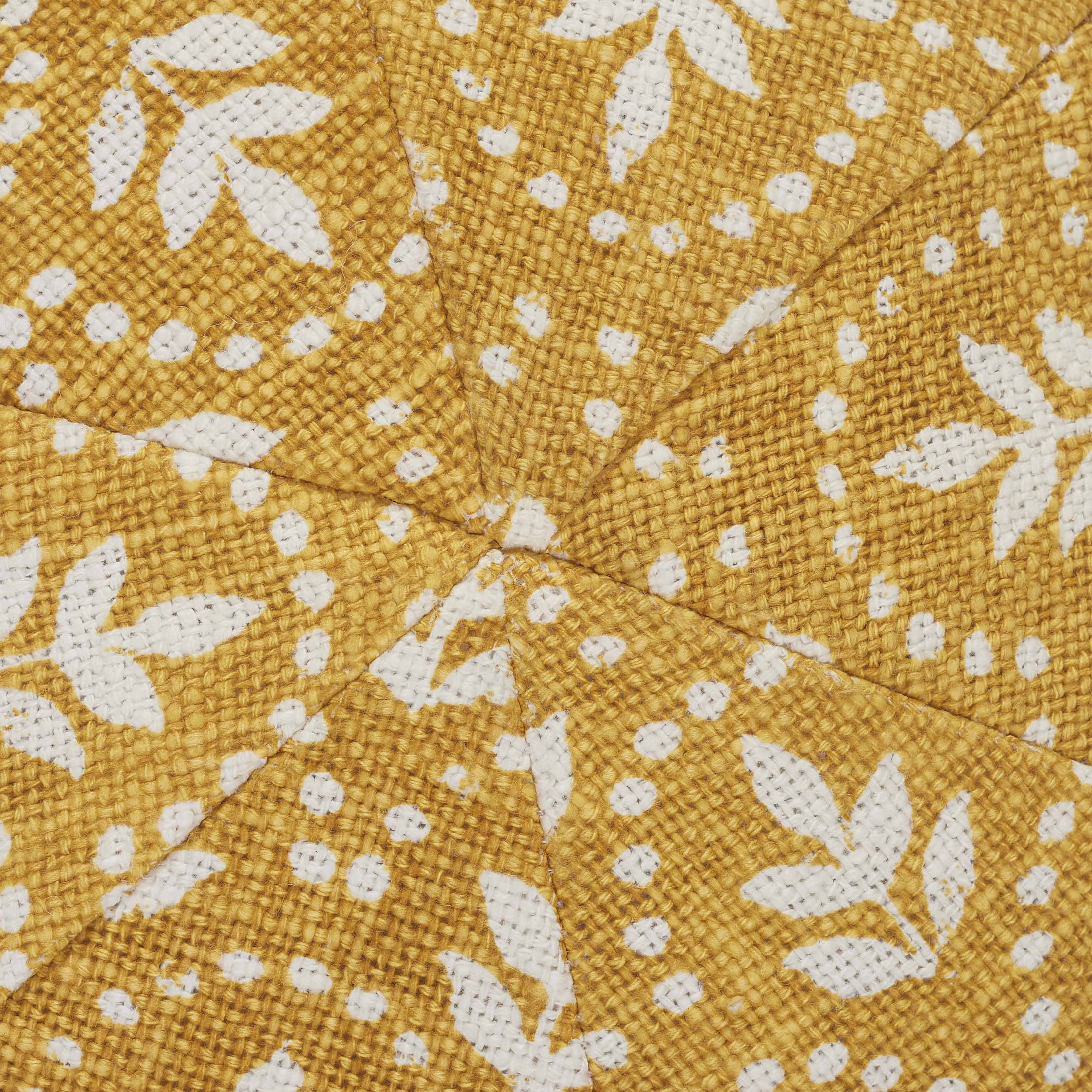 Beautiful 11" Amber Yellow Block Print Round Decorative Pillow by Drew Barrymore