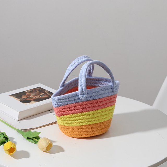 Bolsa Mini bolso de mano para mujer con rayas coloridas, cesta pequeña bonita, bolsos de playa de punto (S) JShteea Para Estrenar