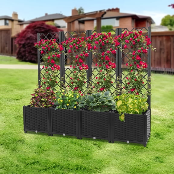Plastic Plant Box with Trellis, 4 PCS Planter for Climbing Plant, Planter Box for Backyard Patio