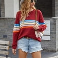 thumbnail image 2 of REDHOTYPE Femmes Pull en Tricot Col Rond Décontracté Arc-en-Ciel Rayé Pull à Manches Longues Top, 2 of 4