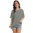 thumbnail image 4 of Oversized Womens T Shirts, Breathable Short Sleeves, Rolled Sleeves Crewneck Summer Tops, Casual Basic Tee T-Shirt, 4 of 5