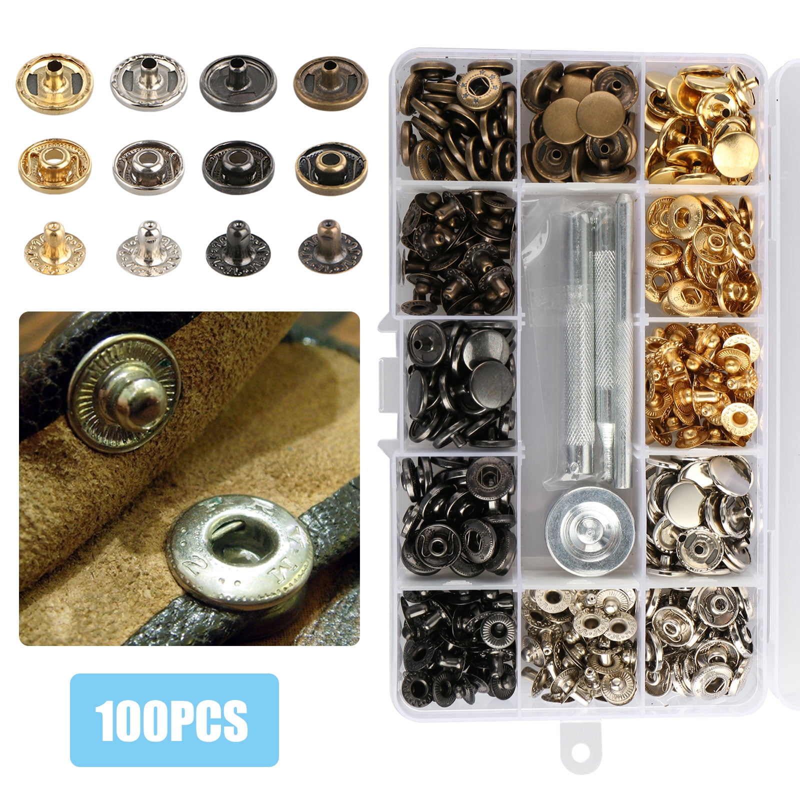 Hotop 80 Set Snap Fasteners Snaps Button Press Studs with 4 Pieces Fixing Tools 12.5 mm in Diameter