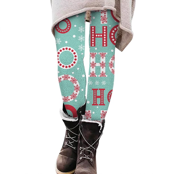 Gibobby leggings de invierno para mujer Leggings cálidos con estampado de árbol de Navidad y estampado de de temporada hasta los tobillos de Navidad para mujer (Aqua, M)