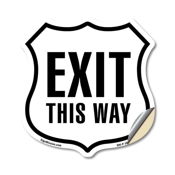 Exit This Way (2 Pack) 6 inch X 6 inch Shield Shaped Heavy Duty 3.2 mil Vinyl Decals Weather Resistant Made in the USA