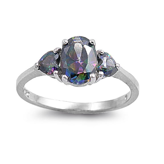 Three Stones Mystic Simulated Topaz Cubic Zirconia Ring Sterling Silver 925 Size 9