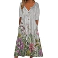thumbnail image 2 of SMihono Robe d'Été pour Femmes Grande Taille Mode Femmes Été Imprimé Décontracté Col en V Boutons Manches Courtes Poches Robe de Vacances, 2 of 5