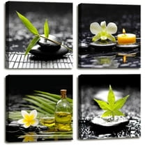 -Black Art Zen Canvas Wall Art Meditation Wall Picture Green Poster Stone photo prints Massage Treatment Painting bathroom pictures for wall Living Room Wall Decor Bedroom Decorations Framed