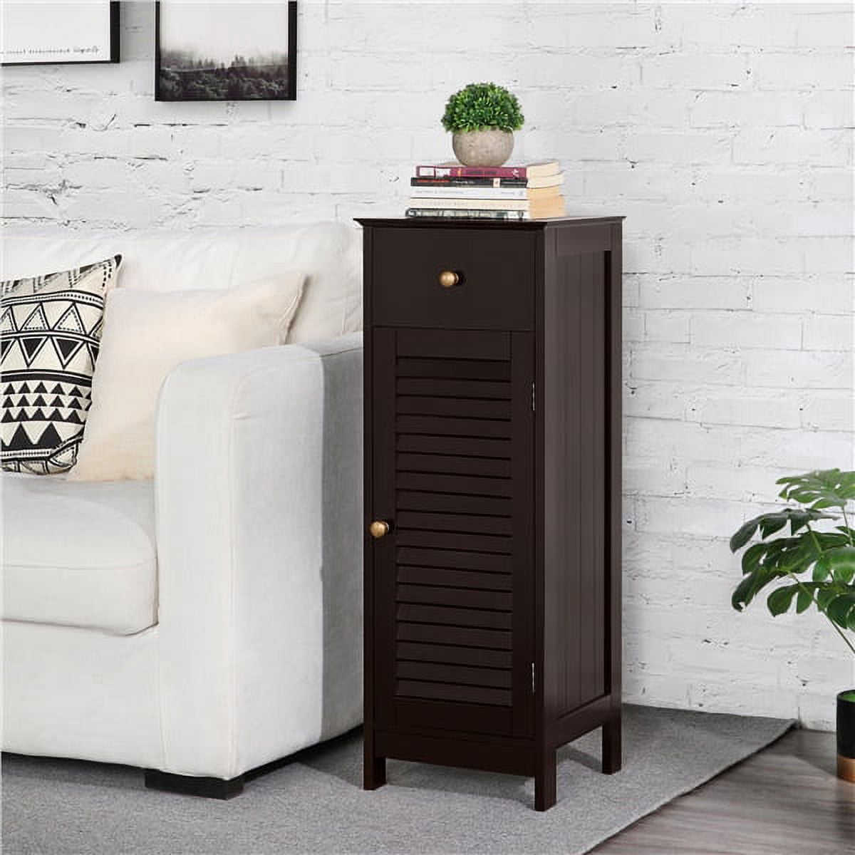 Alden Design Wooden Storage Floor Cabinet with Drawer for Bathroom, Espresso