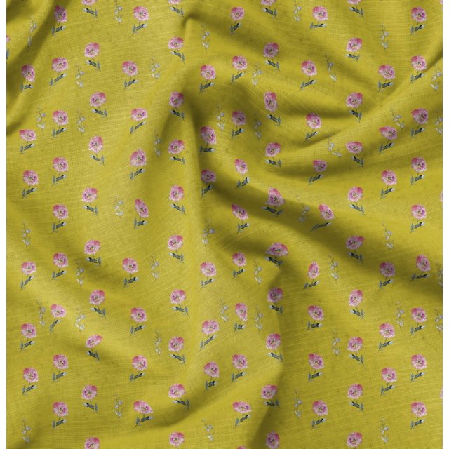Soimoi Yellow Georgette Viscose Fabric Leaf Floral Decor Fabric Printed Yard 44 Inch Wide