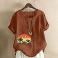 thumbnail image 1 of Lydiaunistar Hauts de Printemps pour Femmes Grande Taille Décontracté Manches Courtes Imprimé Blouse Boutonnée, T-Shirt Col Rond Polyvalent Mode Café, 1 of 6