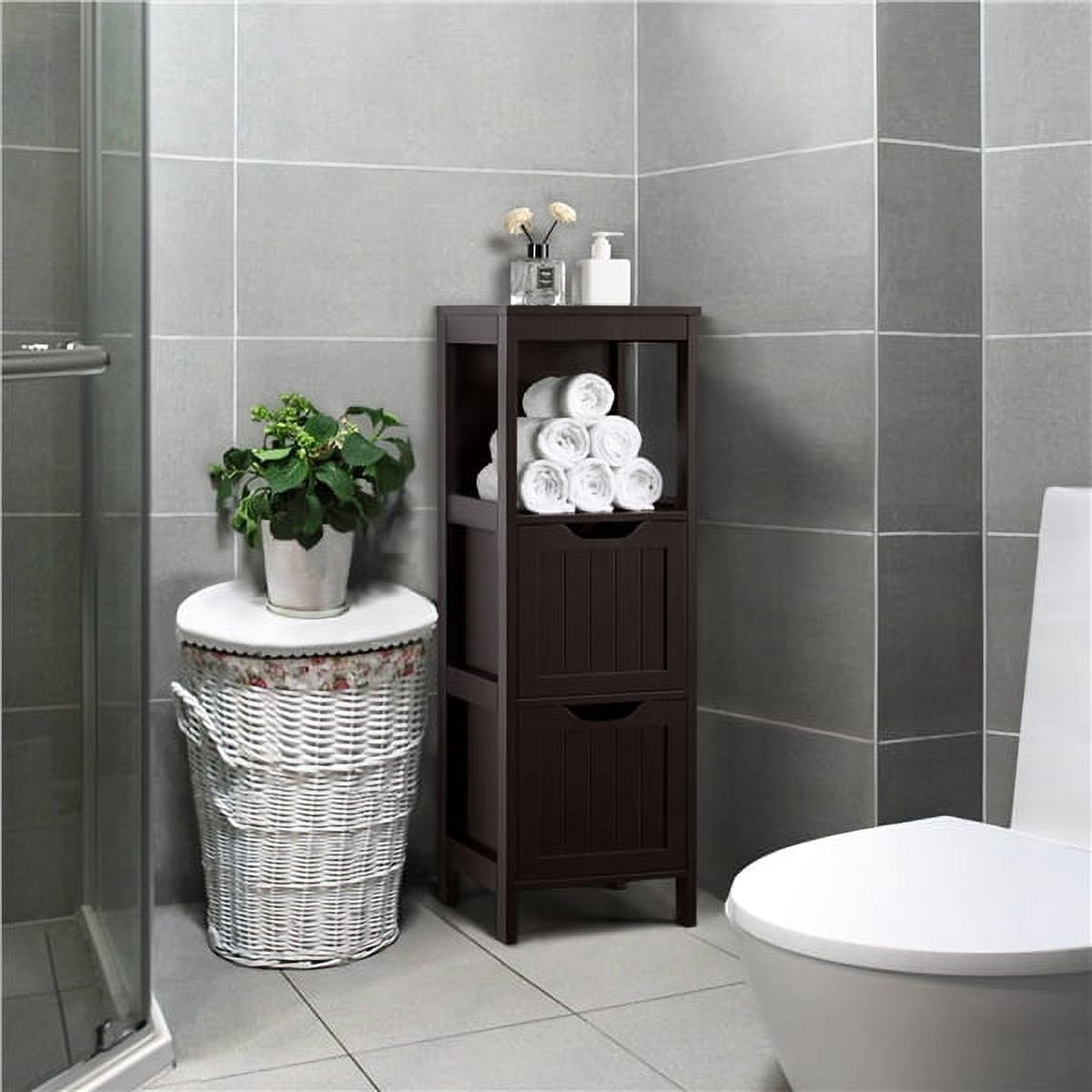 Alden Design Modern 3 Tiers Adjustable Bathroom Storage Cabinet, Espresso