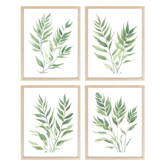 Botanical Wall Art Set of 4 Leaves Plants Framed Wall Decor 8x10 Sage Green Wall Art with Watercolor Pictures Minimalist for Bathroom Office