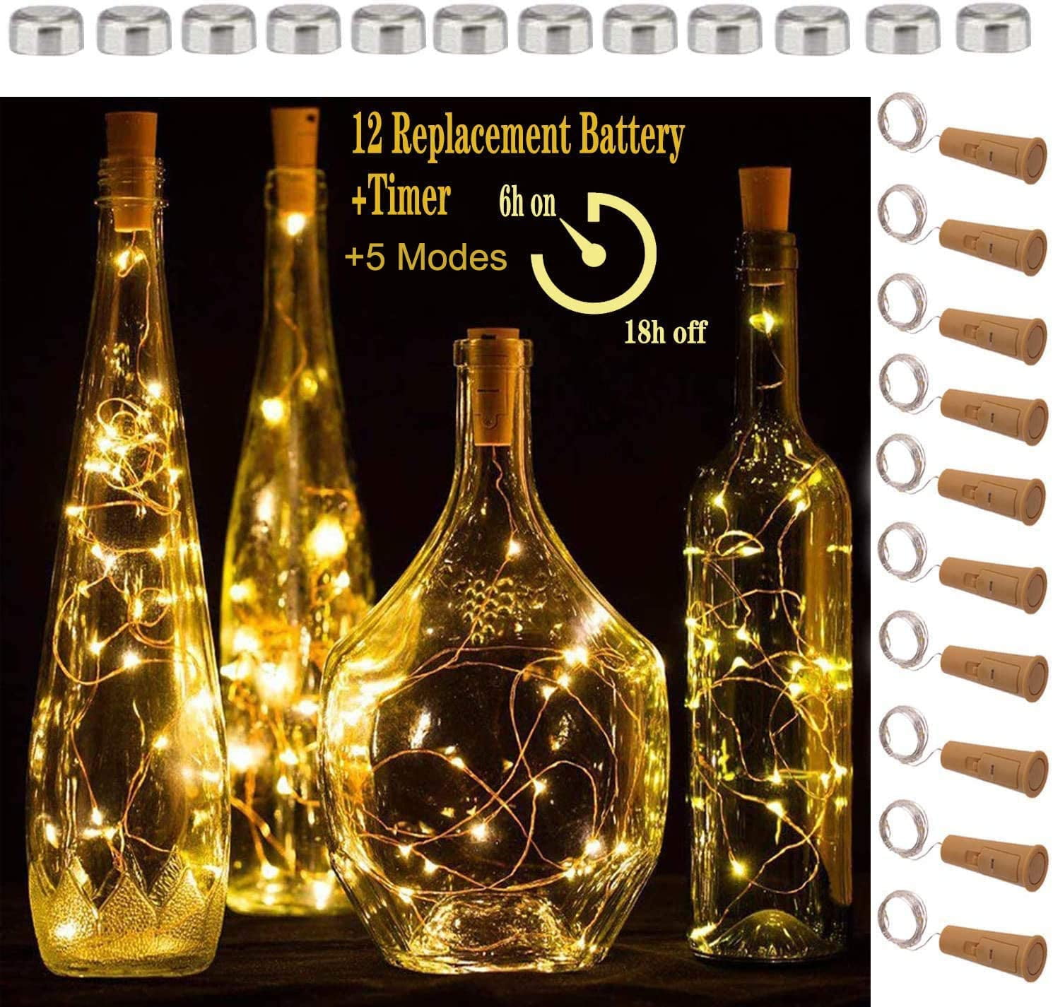 Christmas WSgift Wine Bottle Lights with Cork,10 Pack Battery Operated 15 LED Cork Shape Silver Copper Wire Fairy Mini String Lights for DIY Party Halloween,Wedding 4 Colors Steady Decor 