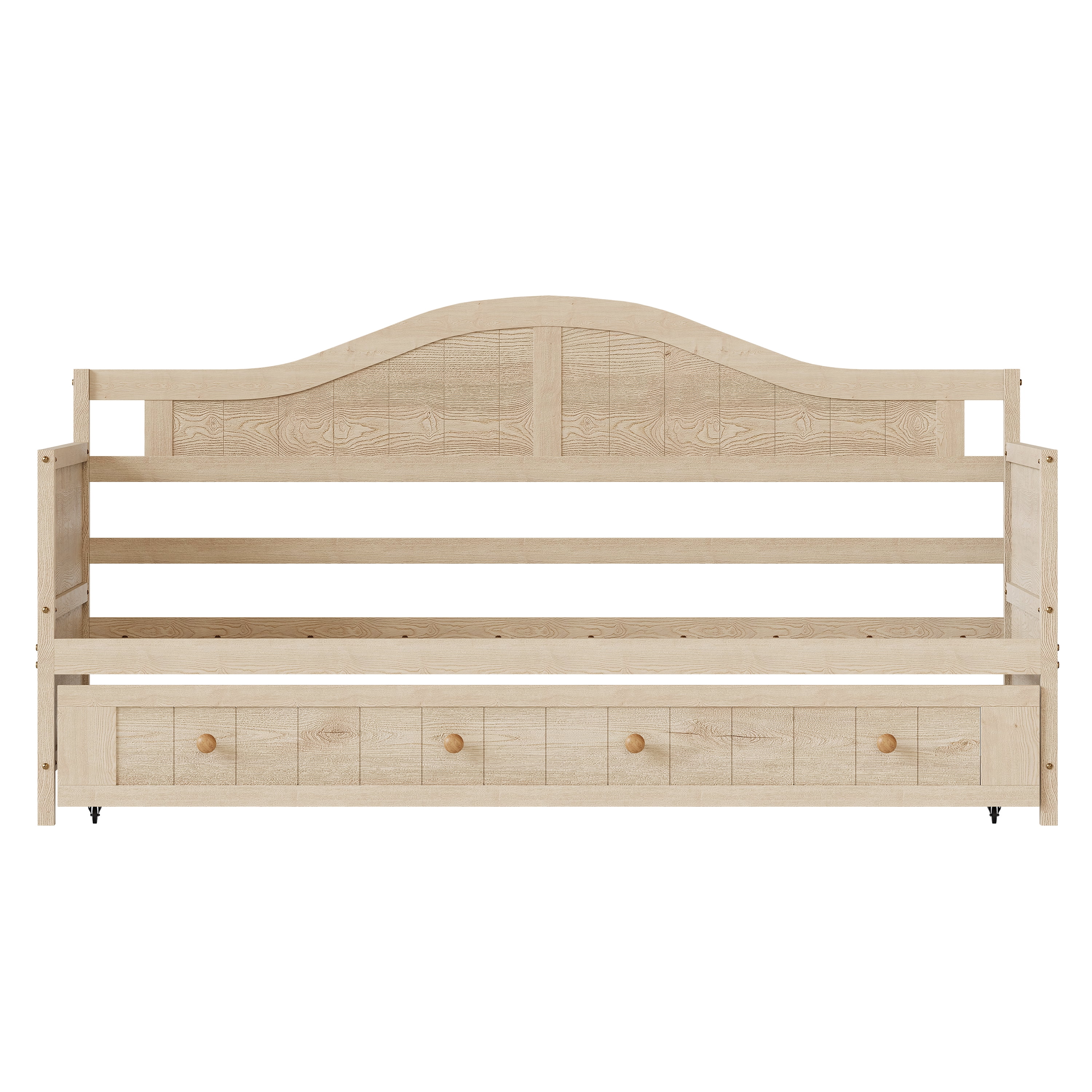 Twin Solid Wood Daybed with Drawer Rolling Trundle, Multi-Purpose Single Sofa Bed for Bedroom Living Room,Natural