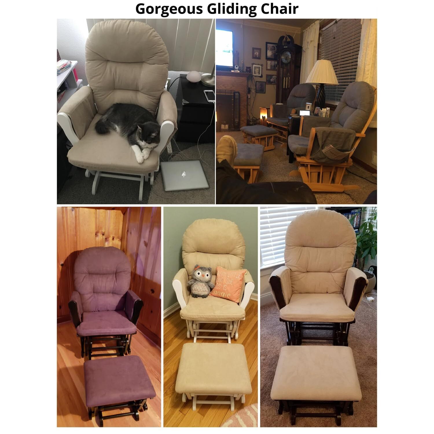Brisbane Nursery Glider & Ottoman Set - Reclining Glider Rocker Chair for Breastfeeding, Maternity, & Comfort, White,Gray-Cushion Color:Gray,Finish:White