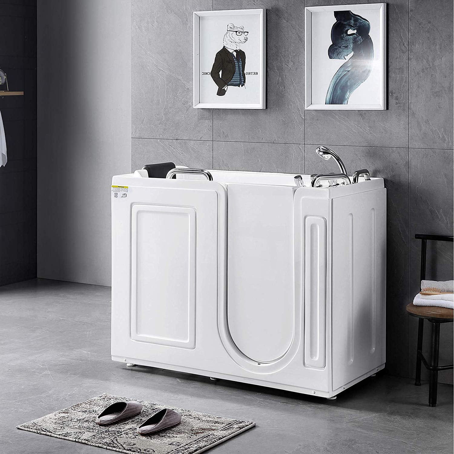 mecor Walkin Whirlpool Bathtub, Rectangular Soaking Bathtub with Built